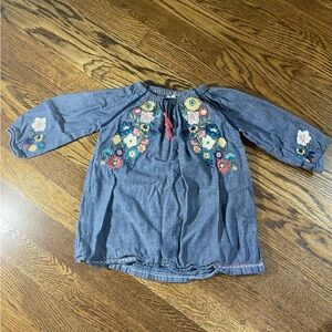 Charming Kids Denim Dress with Floral Embroidery